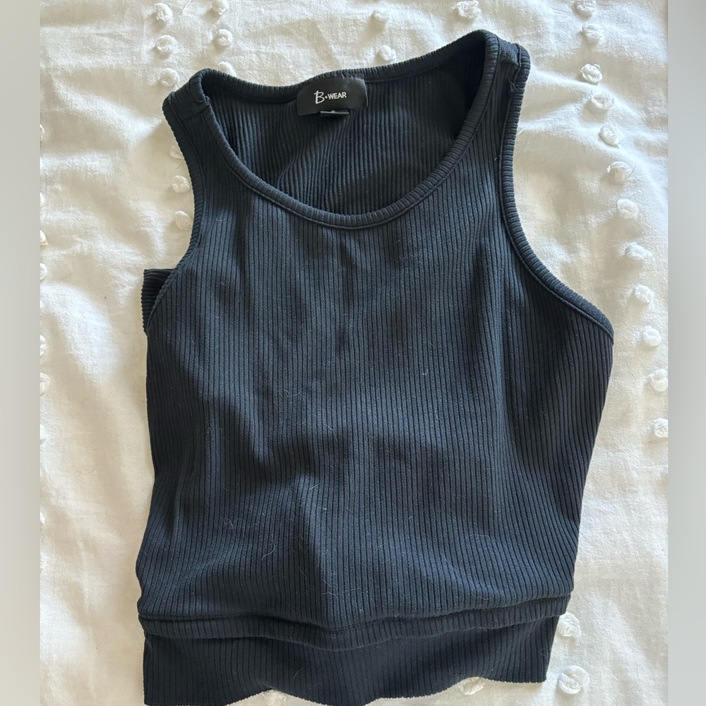 black muscle tee, barley worn